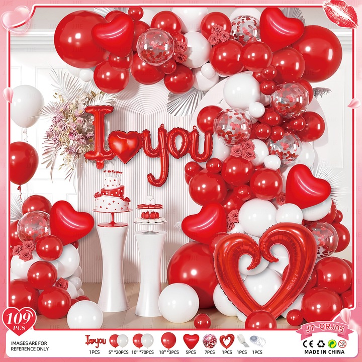 Комплект балони за арка за Свети Валентин, фолиеви балони с любов, декорации за сватба и годеж