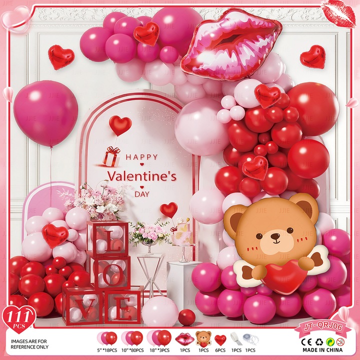 Комплект балони за арка за Свети Валентин, фолиеви балони с любовна тематика, декорации за сватба и годеж