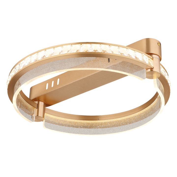 Mennyezeti lámpa, fém arany, alumínium. arany, kristály K5 átlátszó, akril átlátszó, szabályozható, többféle fokozat falikapcsolóval, memória, éjszakai fény, távirányító, Ø:400mm M:100mm, LED 36W 230V, 240-2000lm, CCT2700-6000K