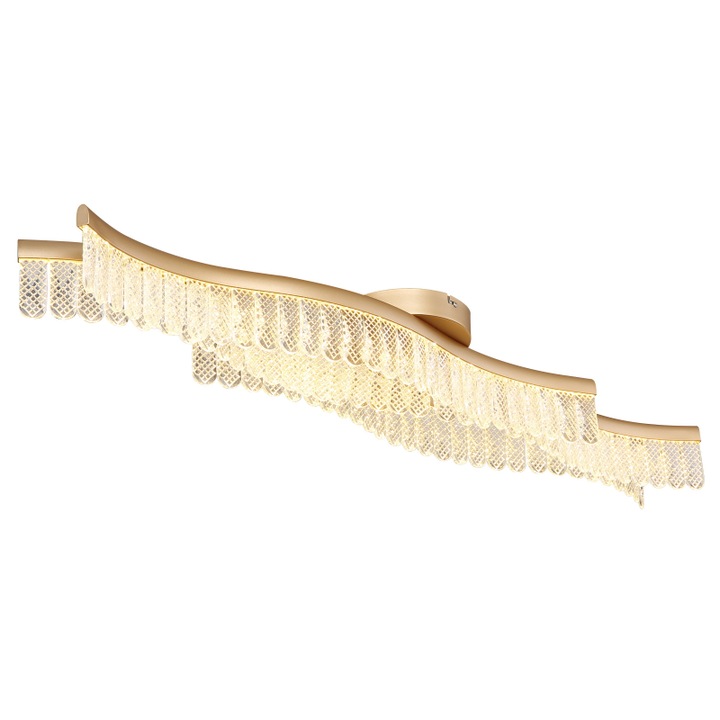 Mennyezeti lámpa, matt arany fém, átlátszó akril kristályok, HxSZxM: 1080x180x130mm, LED 35W 230V-tal, fényforrás 4480lm, kimenet 1560lm, 3200K