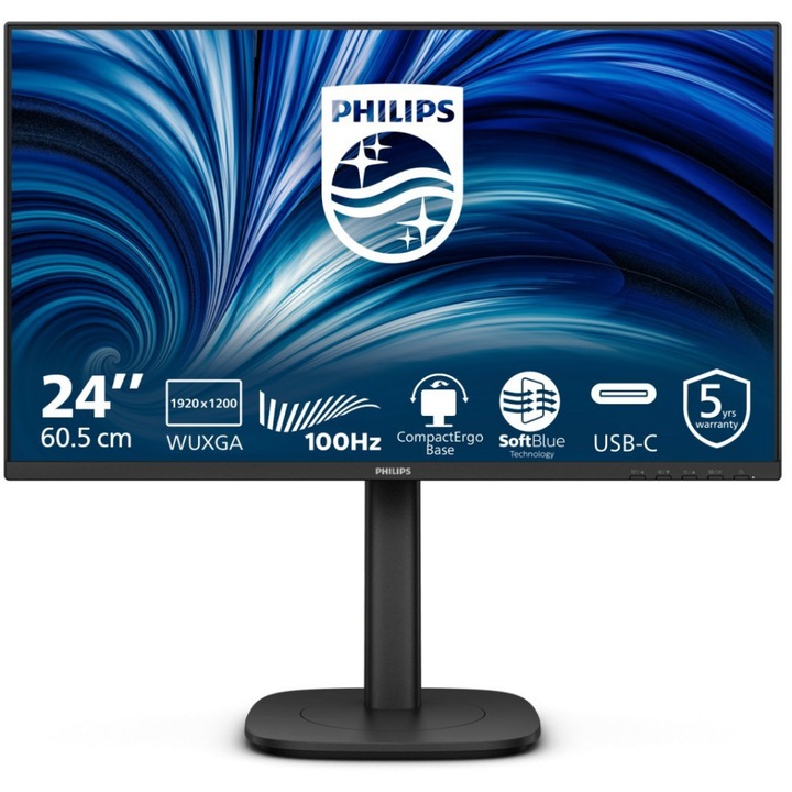 Monitor Philips 24B2N3200D, 24.1", IPS, 100Hz, 1920x1200, negru
