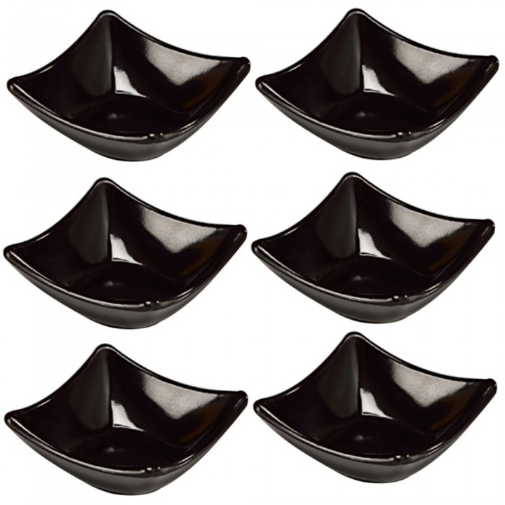 Set 6 boluri patrate melamina Culinaro Black 8, 5x8, 5x3, 5cm