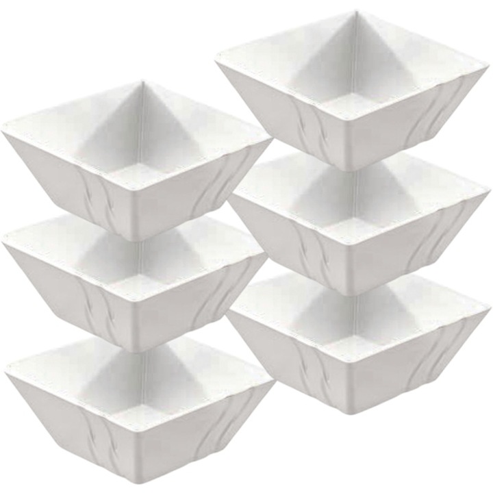 Set 6 boluri patrate RAKI LUXOR WHITE melamina 13, 8x13, 8x5, 8cm 570 ml