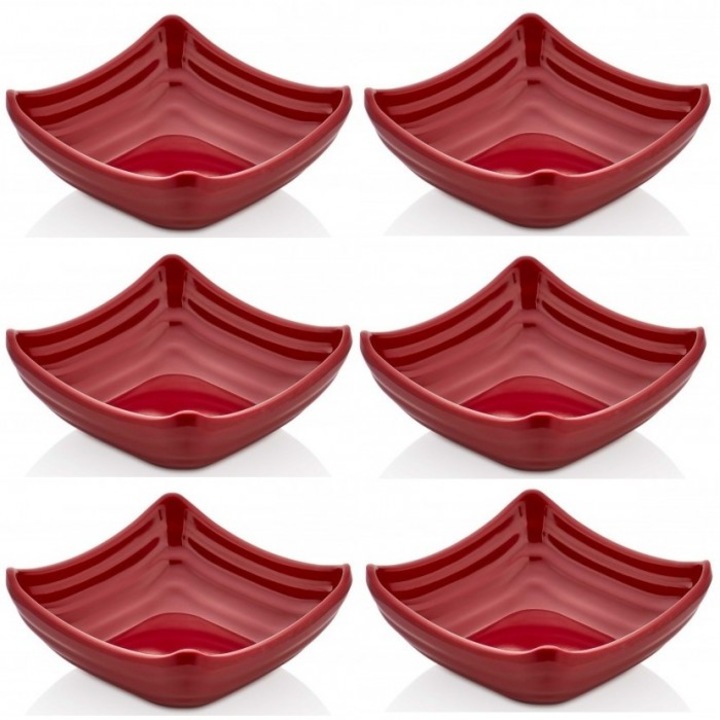 Set 6 boluri patrate melamin RAKI RED 11x11x3, 6cm