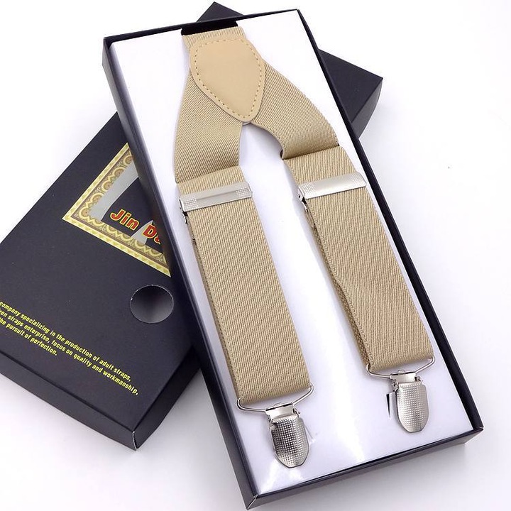 Bretele barbati, Jacquard, bej, 3 clips, 3.5x115cm, ajustabile