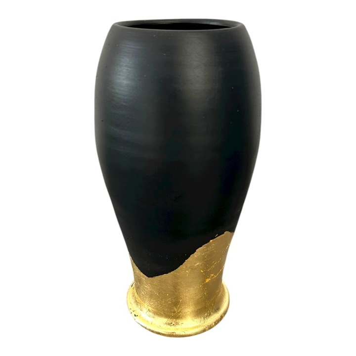 Vaza moderna, negru, auriu, foita de aur, lucrata manual in Bucovina, 25 cm, luxury