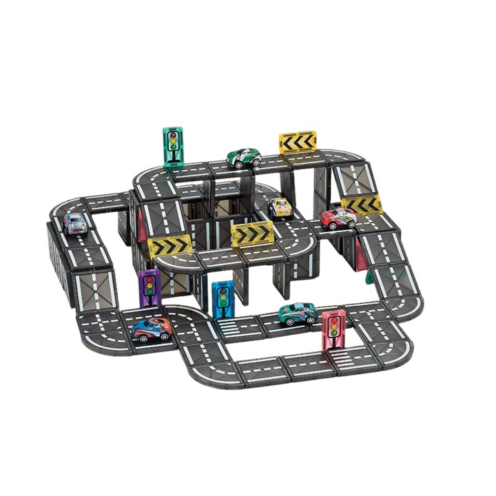 Mágneses útpálya építő készlet, 168 darab, STEM oktató játék, 3-5 éves gyermekeknek