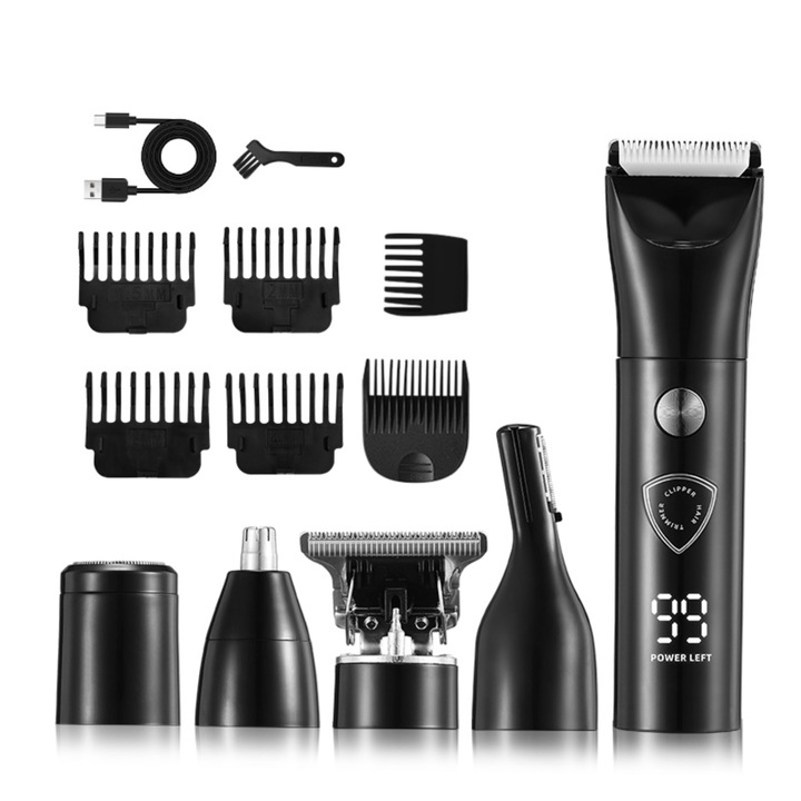 Trimmer Electric Multifunctional 5 în 1 ATOMKIT pentru Barbă, Păr, Corp și Nas, Fără Fir, Reîncărcabil USB, Negru