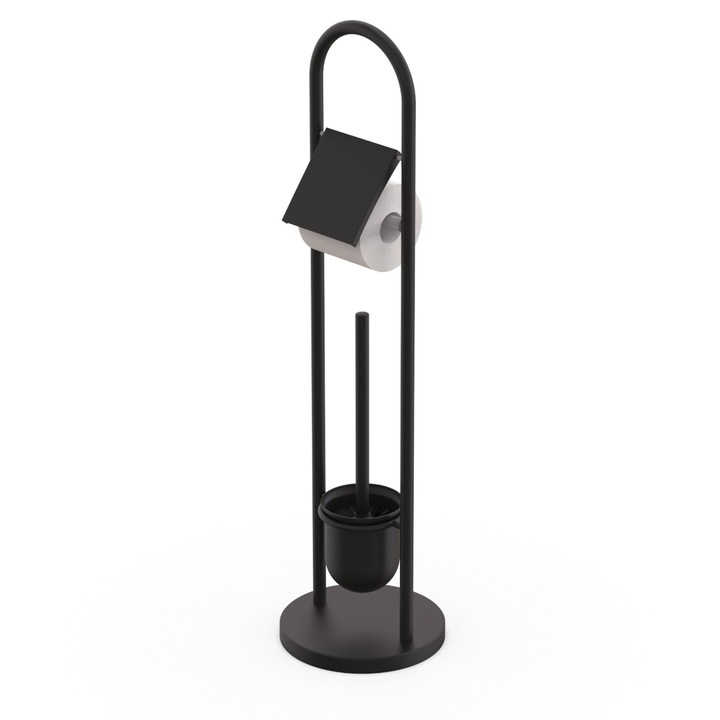 Suport hartie igienica si perie toaleta Relaxdays, 79 x 22 cm, din otel inoxidabil, design elegant, Negru