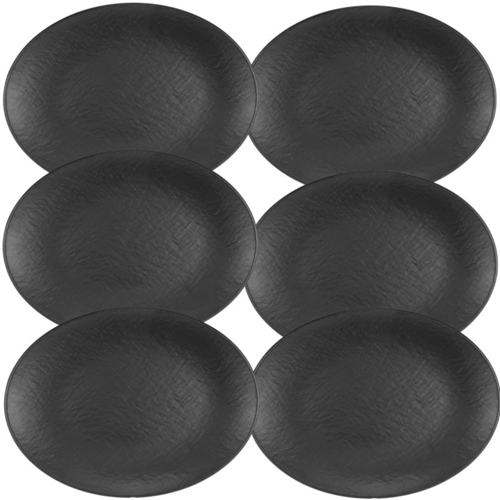 Set 6 farfurii ovale melamina Tilda Matt Black 30x22, 3xh2, 3cm