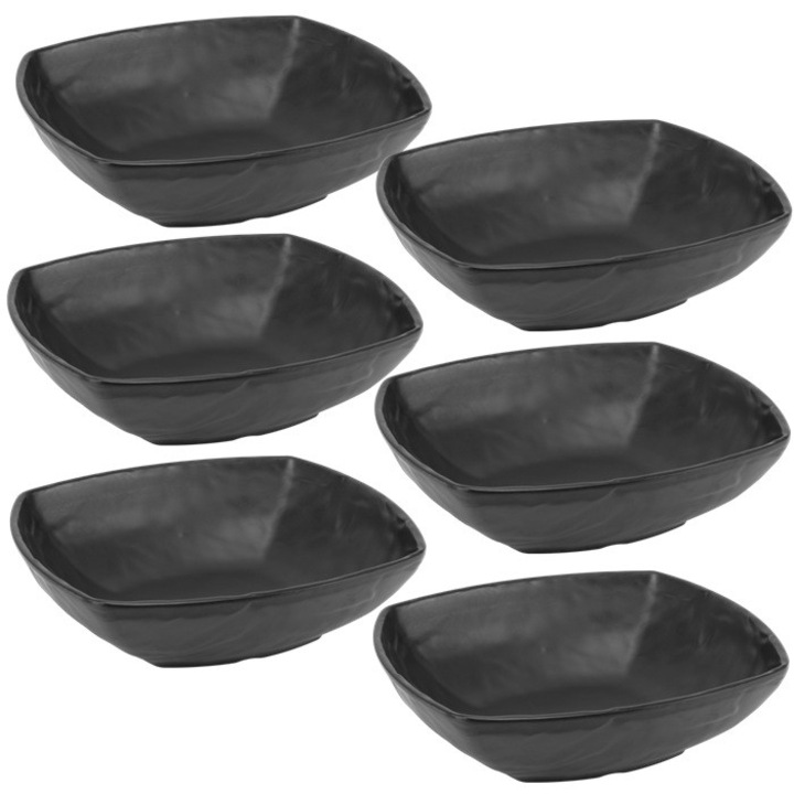 Set 6 farfurii patrata adanca, melamina Carre Matt Black 25, 5x29, 2xh7cm, 2600ml