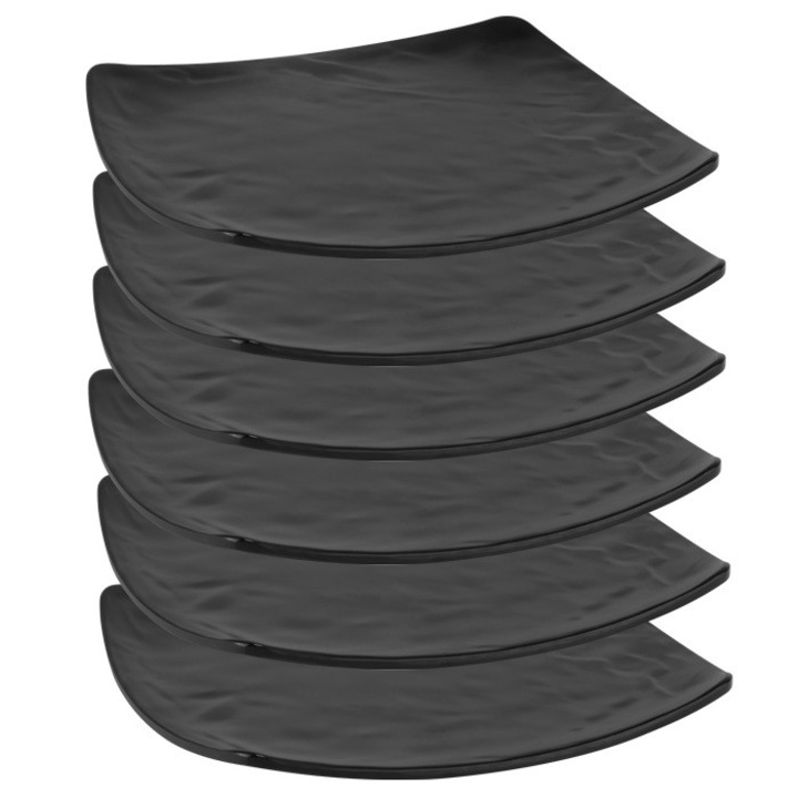 Set 6 farfurii patrata melamina Carre Matt Black 27x32, 5xh2cm