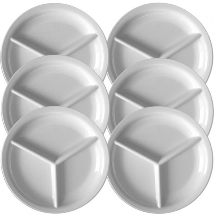 Set 6 farfurii rotunda cu 3 compartimente RAKI 24xh2, 8cm melamina