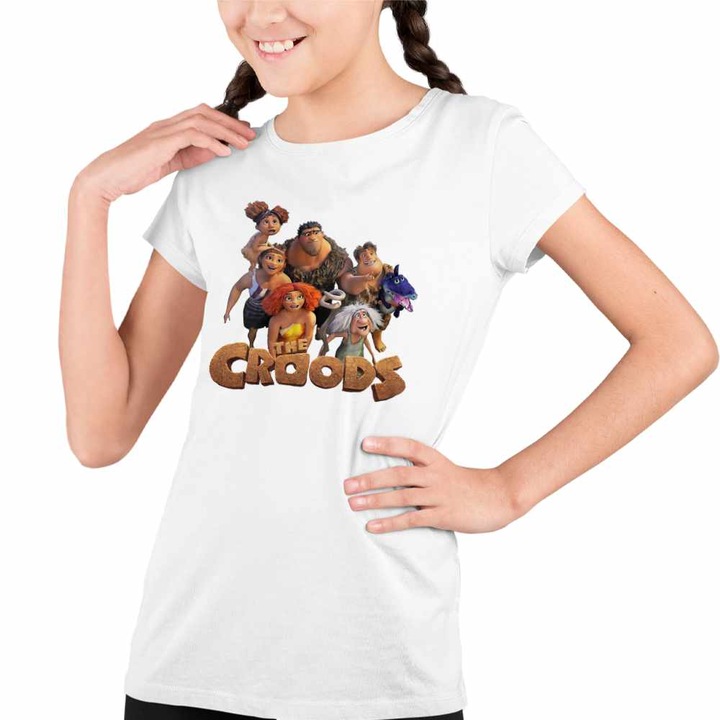 Tricou Copii Fete The Croods Actiune in Epoca de Piatra Familia Crood, Fehér