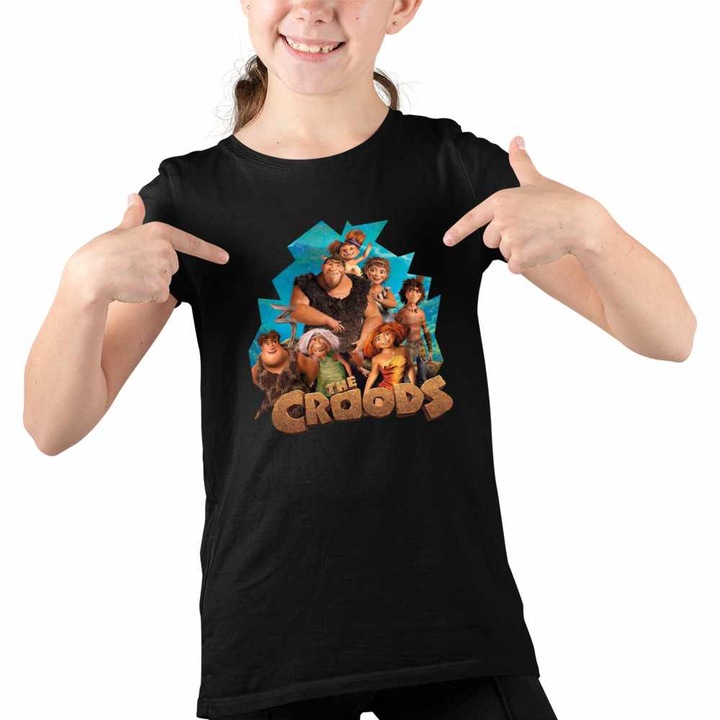 Tricou Copii Fete The Croods Aventuri Epoca de Piatra Familia Crood, Fekete