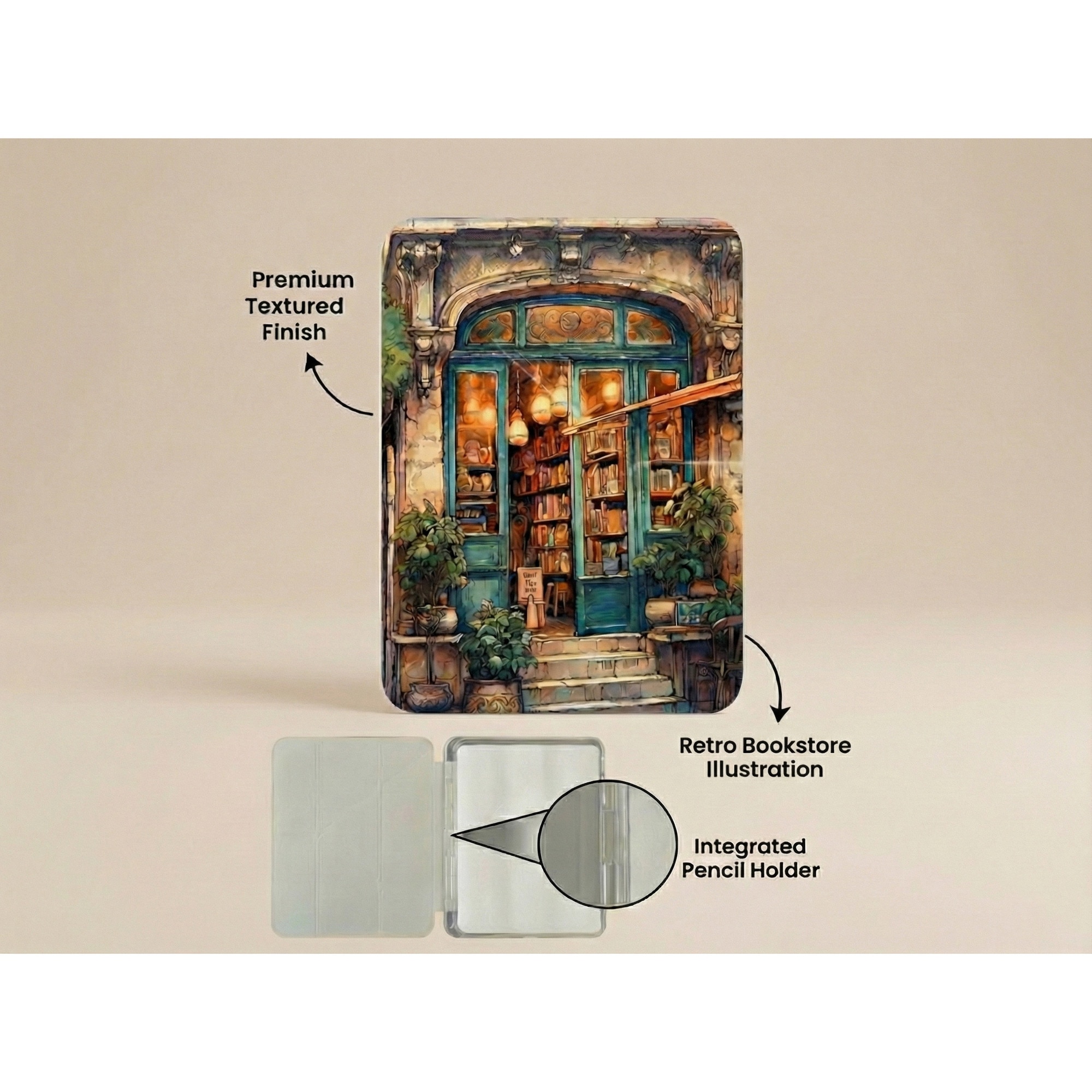 Husa pentru iPad 11 inch Artinplace, compatibila cu iPad 11th Gen A16 (A3354/A3355/A3356), magnetica, suport Y-Fold, cu slot pentru stylus, acrilic, design Librarie Vintage