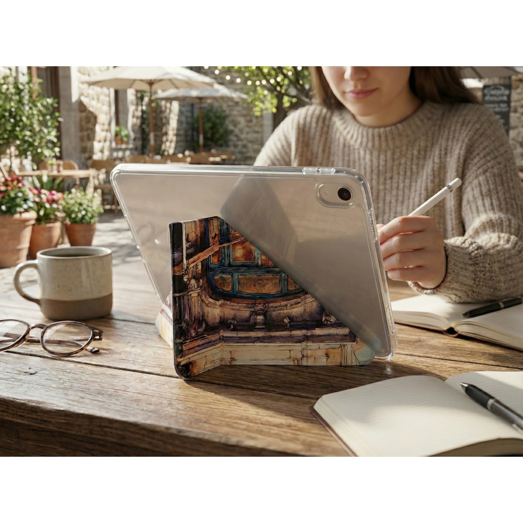 Husa pentru iPad 11 inch Artinplace, compatibila cu iPad 11th Gen A16 (A3354/A3355/A3356), magnetica, suport Y-Fold, cu slot pentru stylus, acrilic, design Librarie Vintage