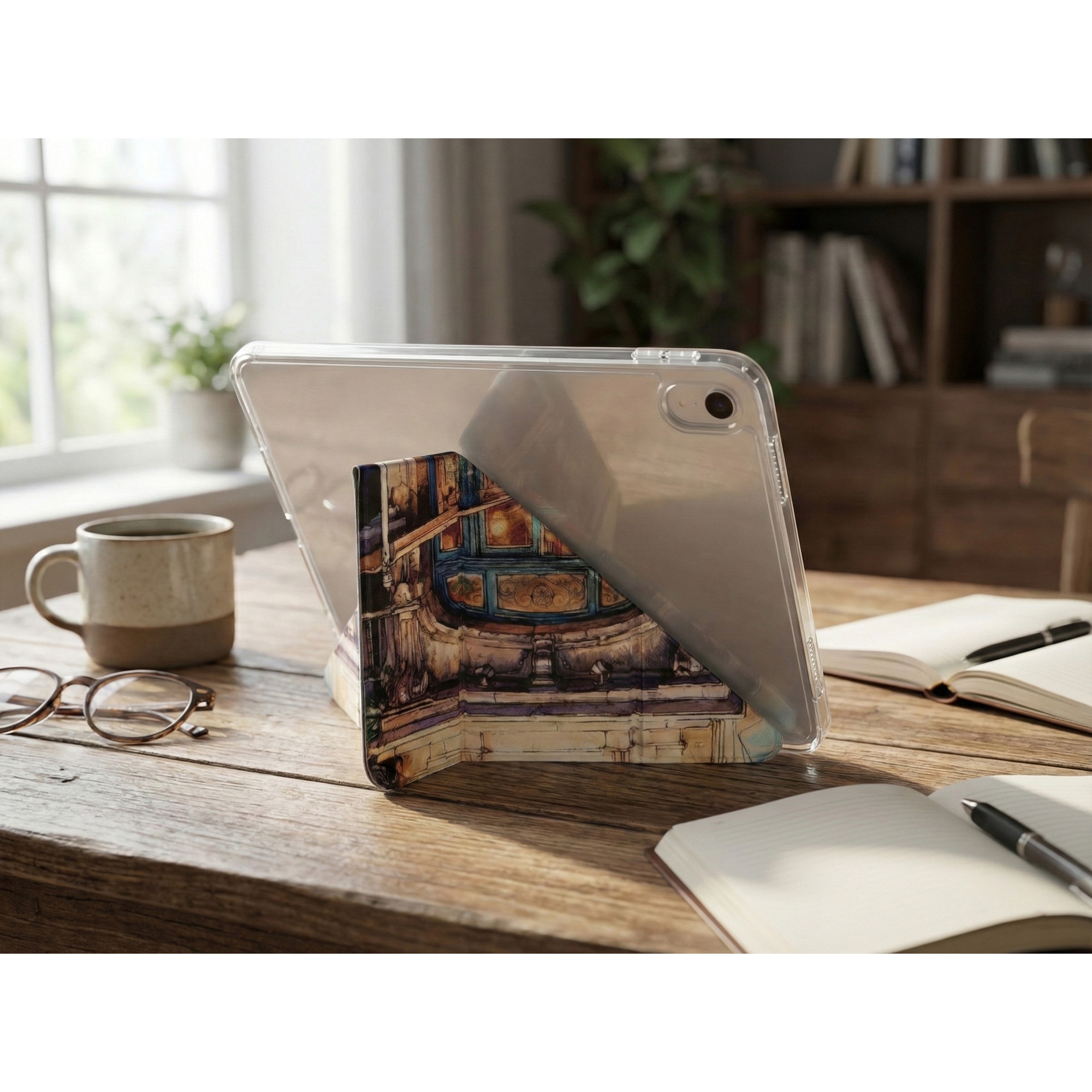 Husa pentru iPad 11 inch Artinplace, compatibila cu iPad 11th Gen A16 (A3354/A3355/A3356), magnetica, suport Y-Fold, cu slot pentru stylus, acrilic, design Librarie Vintage