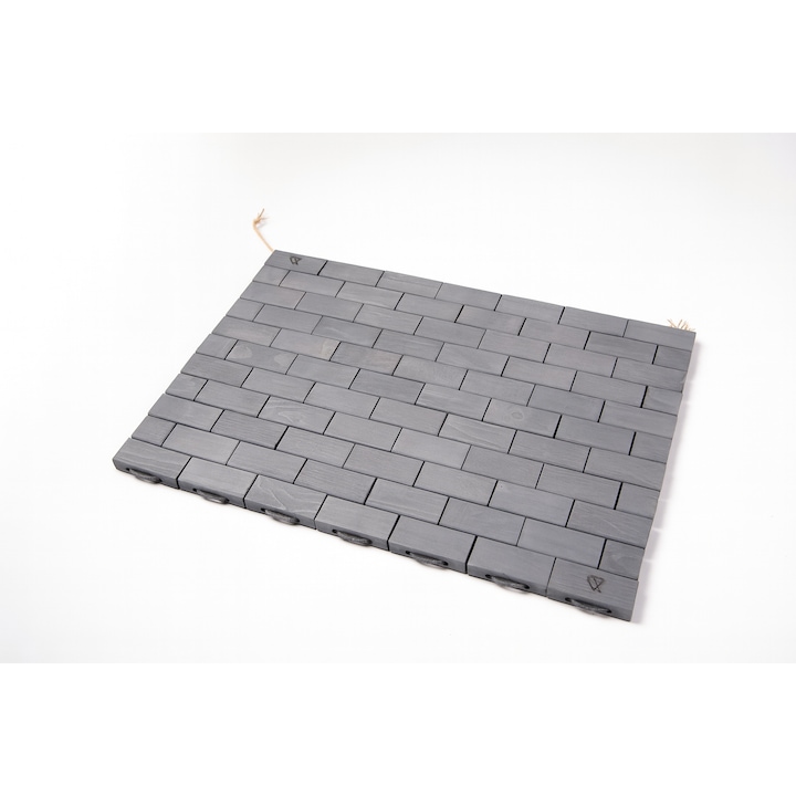 Covoras intrare Lemnart I, Sakart, Lucrat manual, Franghie din lemn si canepa, 72x50x2,5cm, Gri