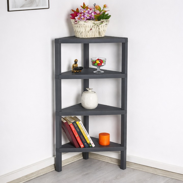 Raft universal Niovel® RFT, etajera de colt cu 4 polite din plastic, 50 X 100 cm, gri