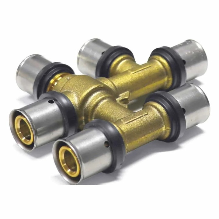 Fiting de presare T fara intersectii 20x2 - 16x2 - 16x2 din alama speciala CU Zn 40 Pb2