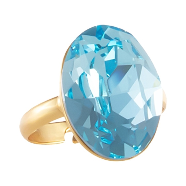 Inel reglabil cu cristal stralucitor, Colibra, elegant, versatil, auriu/albastru
