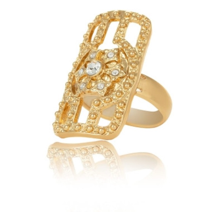 Inel reglabil Colibra cu cristale, 1,7x3cm, auriu