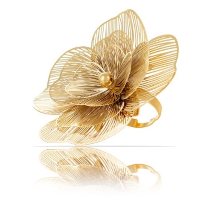 Inel dama Colibra, cu floare 3D, 6,5cm, auriu