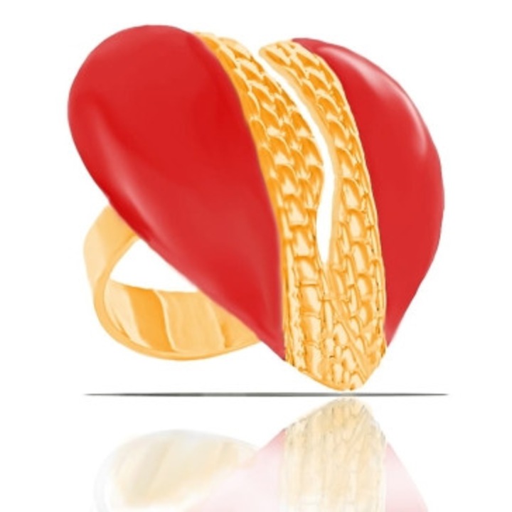 Inel dama Colibra doua jumatati de inima, auriu/rosu, reglabil