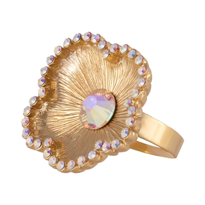 Inel reglabil, design floare, cu cristale, Colibra, 3x3cm