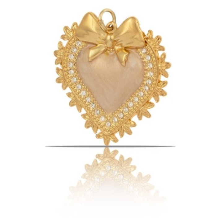 Pandantiv dama, Colibra, cu inima perlata, cu fundita, 3,5x3,5cm