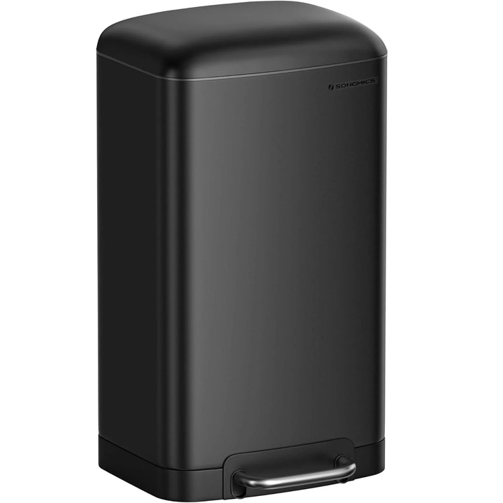 Кош за боклук Brius 30L, черен, елегантен дизайн, 34x25x62 см, с педал и механизъм за плавно затваряне