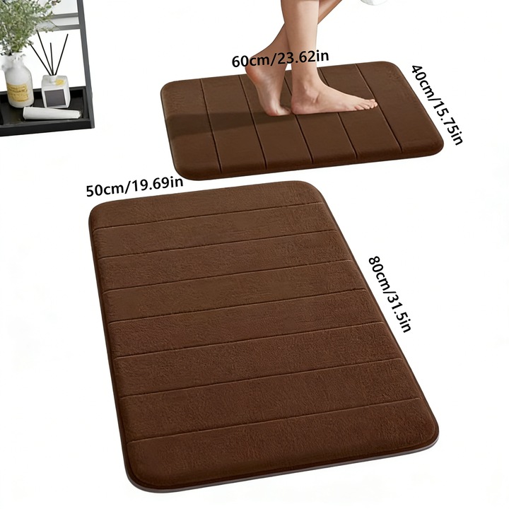 Set 2 covorase baie, spuma cu memorie, 80x50 & 60x40 cm, maro