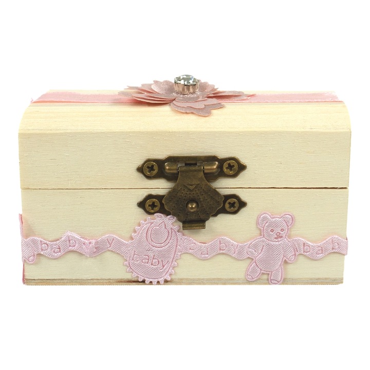 Cutie Prima Suvita din Lemn, model "Floare Delicata", culoare Somon, marca LoreBebe ®