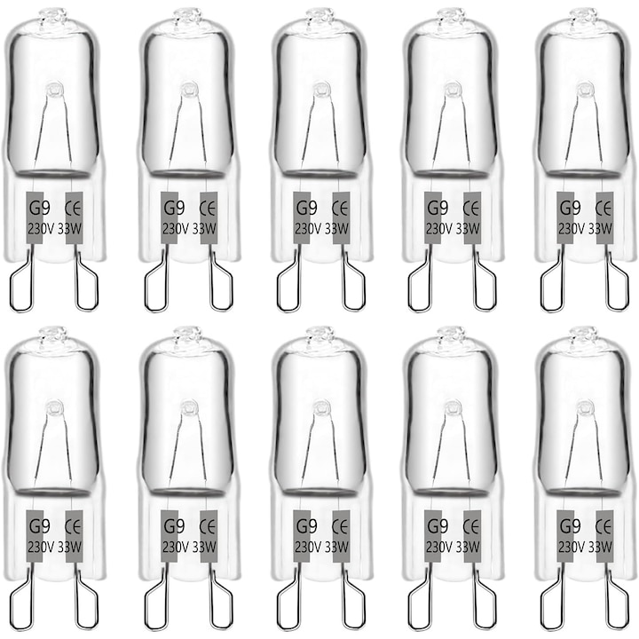 Set 10 becuri halogen, G9, 40W, 600LM, alb cald, dimabile, 230V, Alb