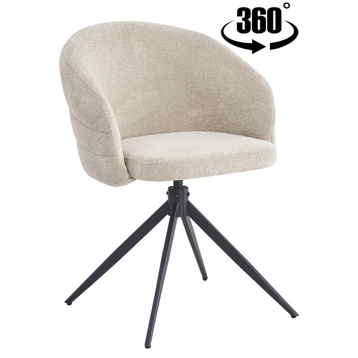 Въртящ се тапициран стол NUBI, бежов, черен метал, размери 58x59x79см