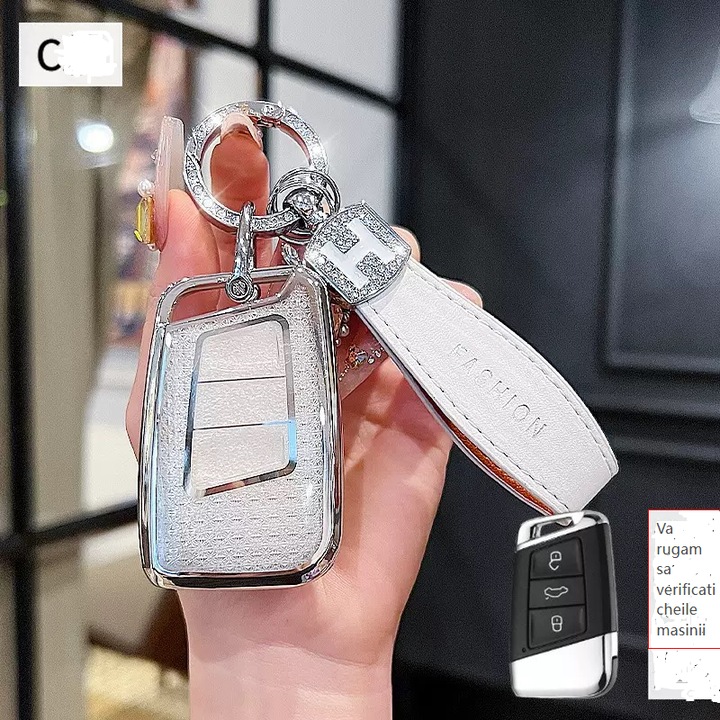 Husa pentru cheie auto compatibila cu Volkswagen Passat (Magotan), CC, Sagitar, Bora, T-Roc, Tayron, Lavida si Tiguan L，Argintiu cromat, 0193