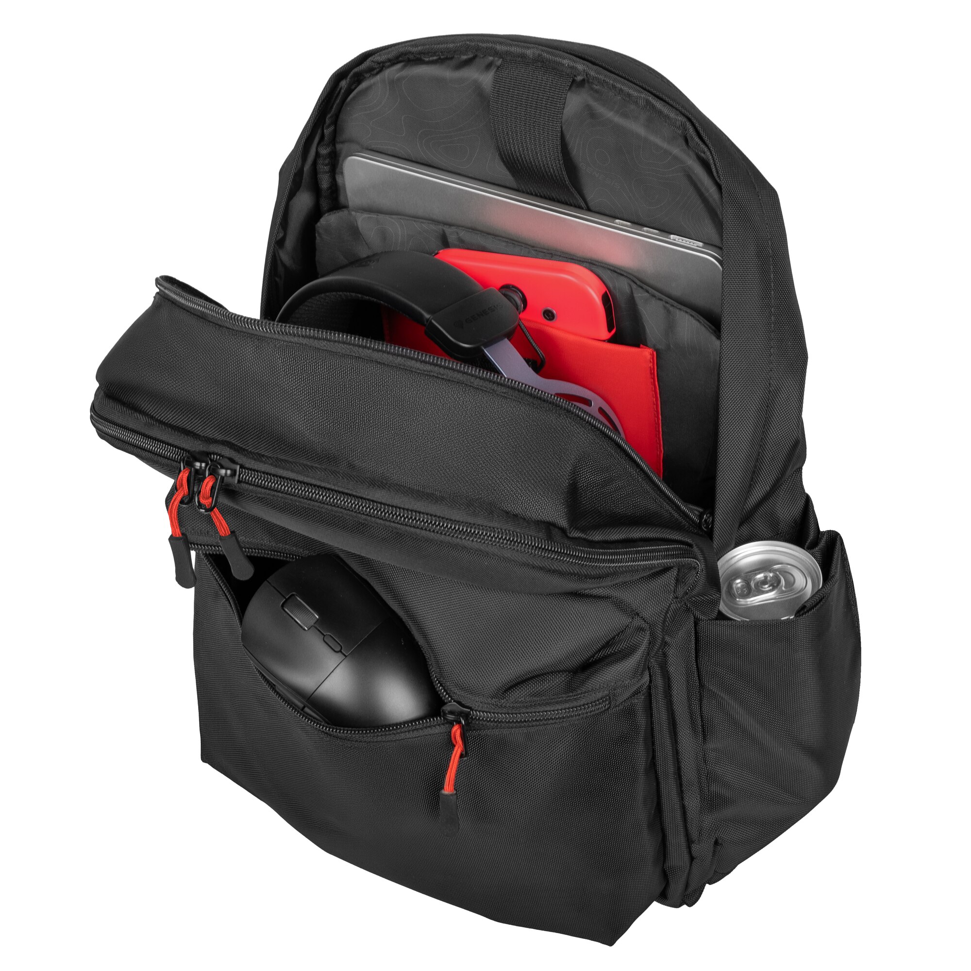 Rucsac laptop GENESIS PALLAD 200, compatibilitate laptop 14.1", total buzunare 6, capacitate 19 L, material Polyester 1680D,negru