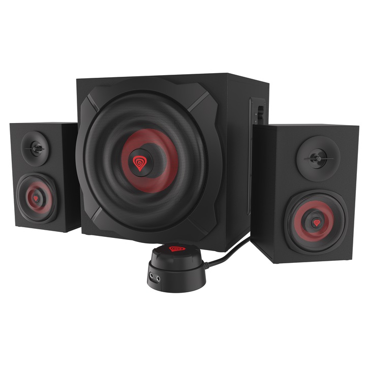 Sistem audio Genesis HELIUM 610BT, putere maxima RMS 60W, frecventa raspuns 40 - 20000 Hz, conectivitate mini jack, bluetooth 4.2, material lemn, negru/rosu