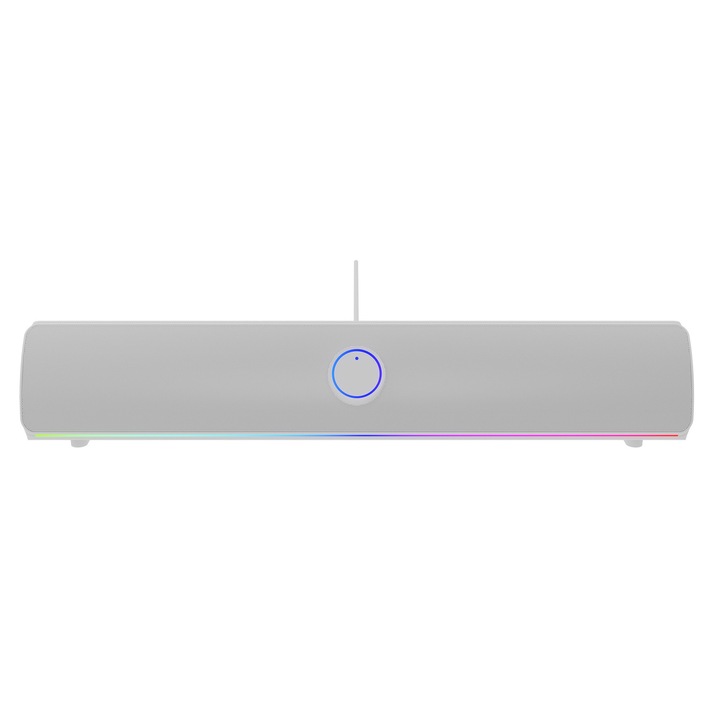 Soundbar GENESIS HELIUM 312BT 2.0, putere 10W, lungime cablu 150cm, frecventa raspuns 100 - 20000 Hz, iluminare multicolor, interfata USB-A, alb