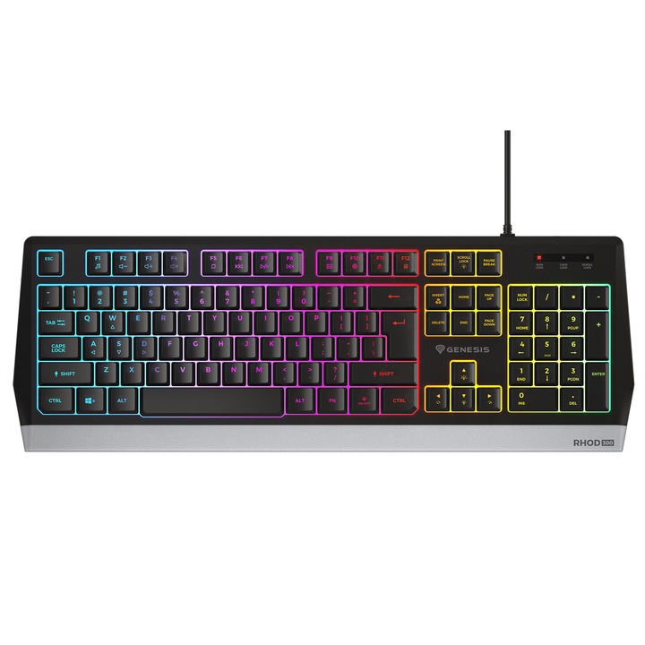 Tastatura gaming cu fir Genesis Rhod 300, iluminare RGB, membrana, 104 taste, cablu 1.75m, Negru