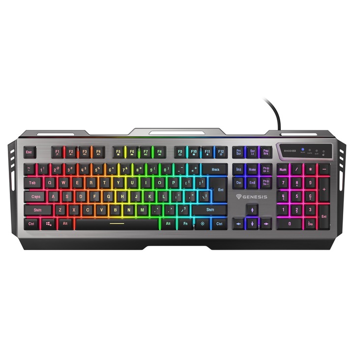 Tastatura gaming cu fir Genesis Rhod 420, iluminare RGB, membrana, 104 taste, cablu 1.6m, Negru