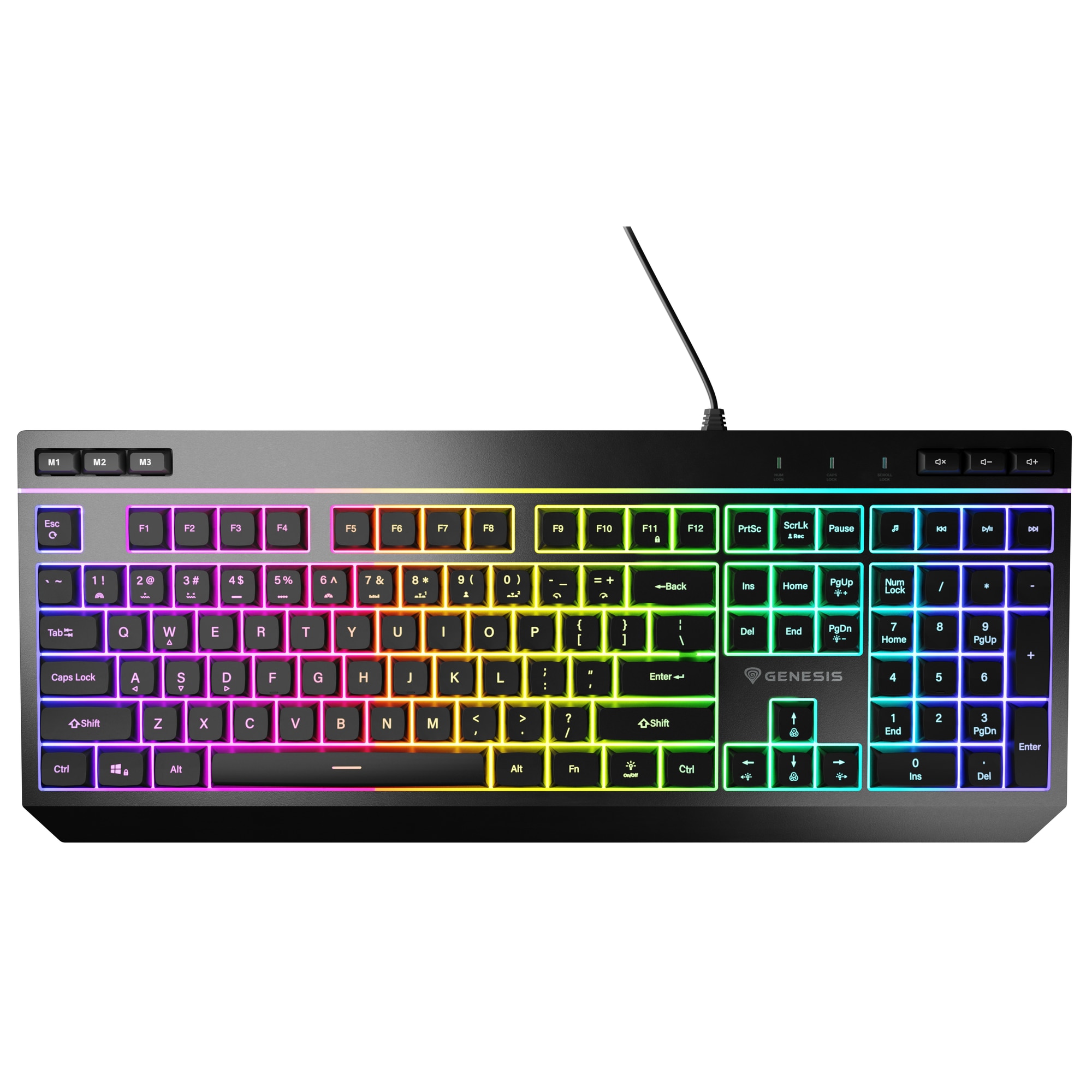 Tastatura gaming cu fir Genesis RHOD 530, tip membrana, iluminare RGB, numar taste 114, material ABS, lungime cablu 180cm, negru