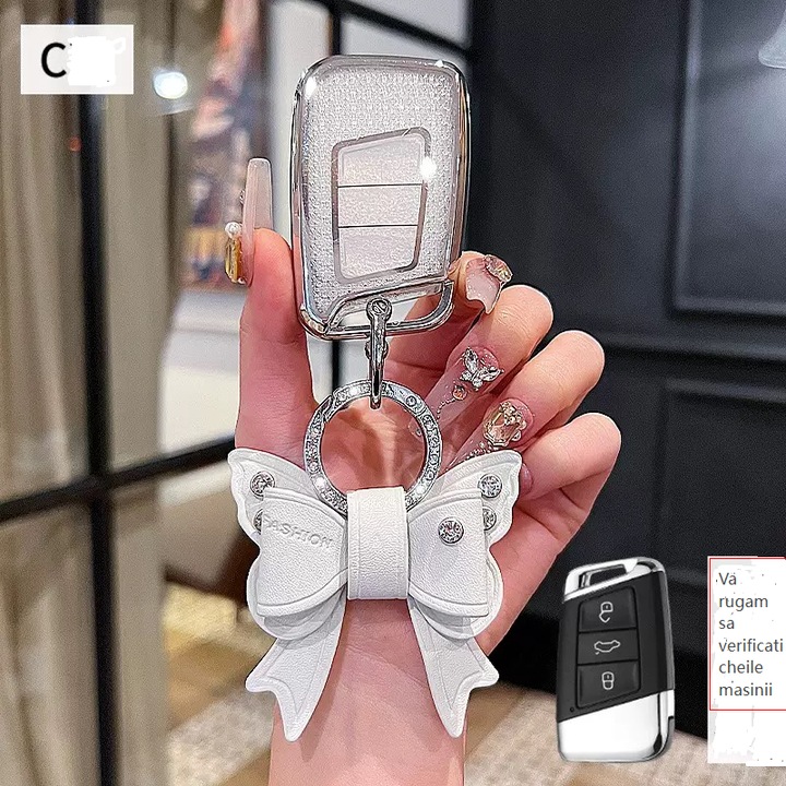 Husa cheie auto Volkswagen, argintie, protecție 360, material premium