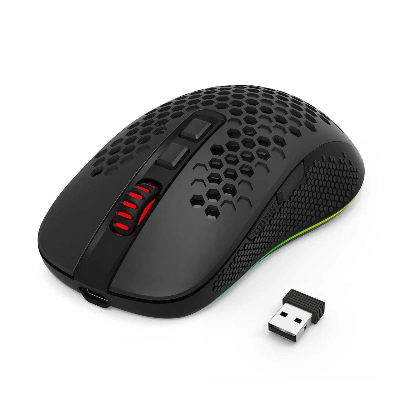 Mouse gaming Wireless Redragon Hana, 8000DPI RGB, senzor optic, micro switch-uri Huano, iluminare RGB, Negru