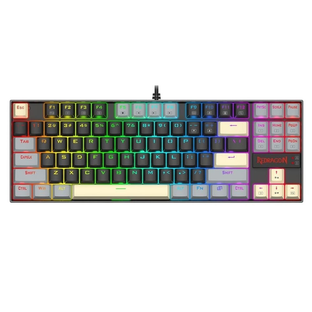 Tastatura gaming mecanica cu fir Redragon Kumara, Iluminare RGB, switch-uri rosii, Negru/Gri