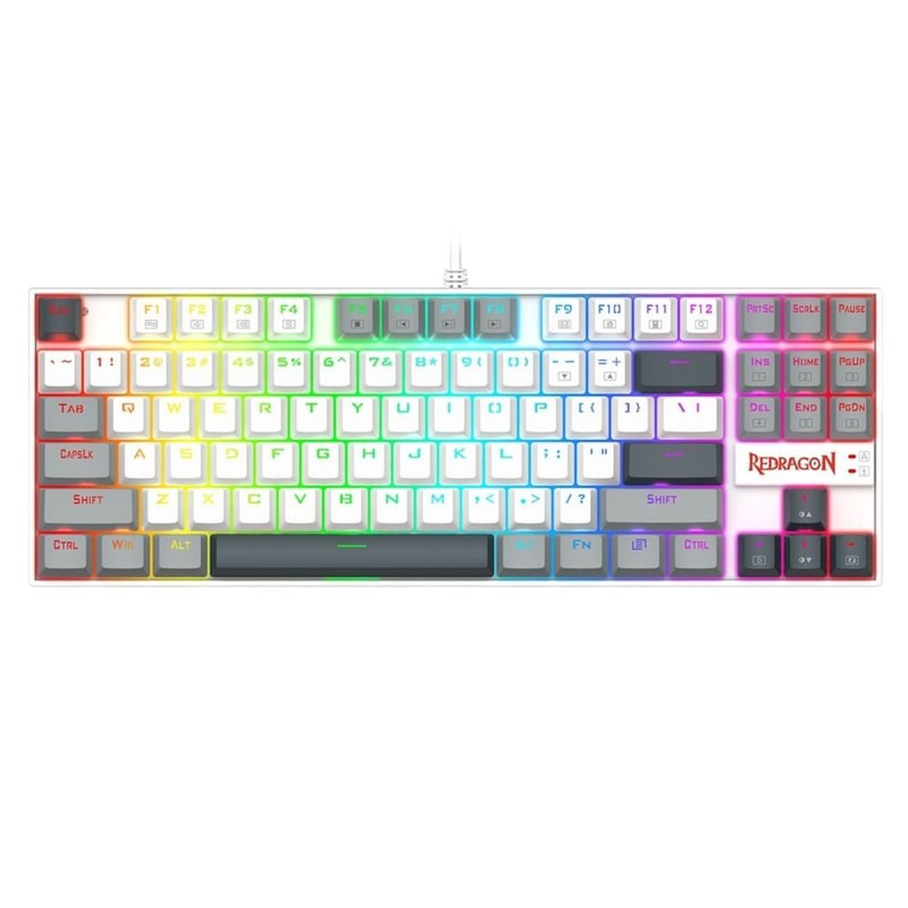 Tastatura gaming mecanica cu fir Redragon Kumara, Iluminare RGB, switch-uri rosii, Alb/Gri