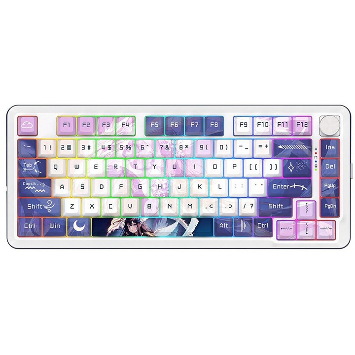 Tastatura gaming mecanica Bluetooth/cu fir Redragon Cyrus Pro Anime, Iluminare RGB, switch-uri Huano galbene, Anime Print, Alb