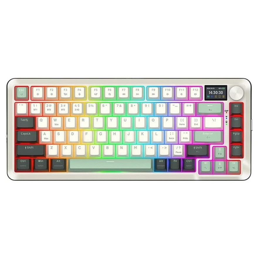 Tastatura gaming mecanica Bluetooth/cu fir Redragon Flekact Pro, Iluminare RGB, switch-uri Redragon roz, Alb/Verde