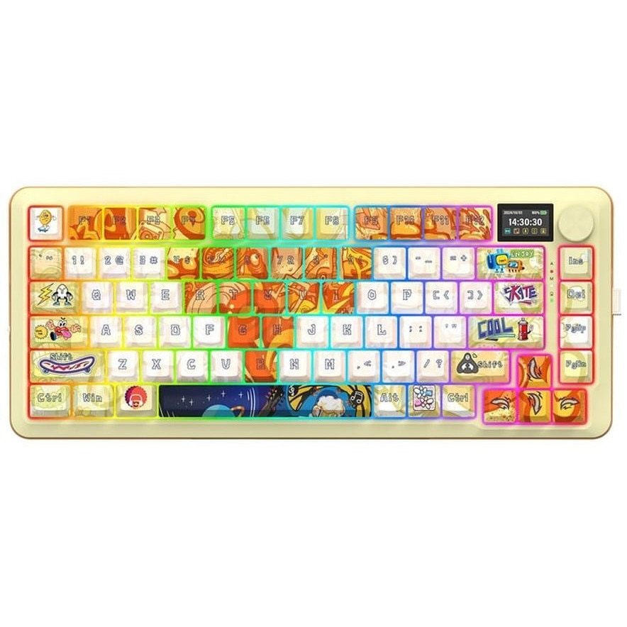 Tastatura gaming mecanica Bluetooth/cu fir Redragon Flekact Pro Art Anime, iluminare RGB, switch-uri Huano roz, Anime Print